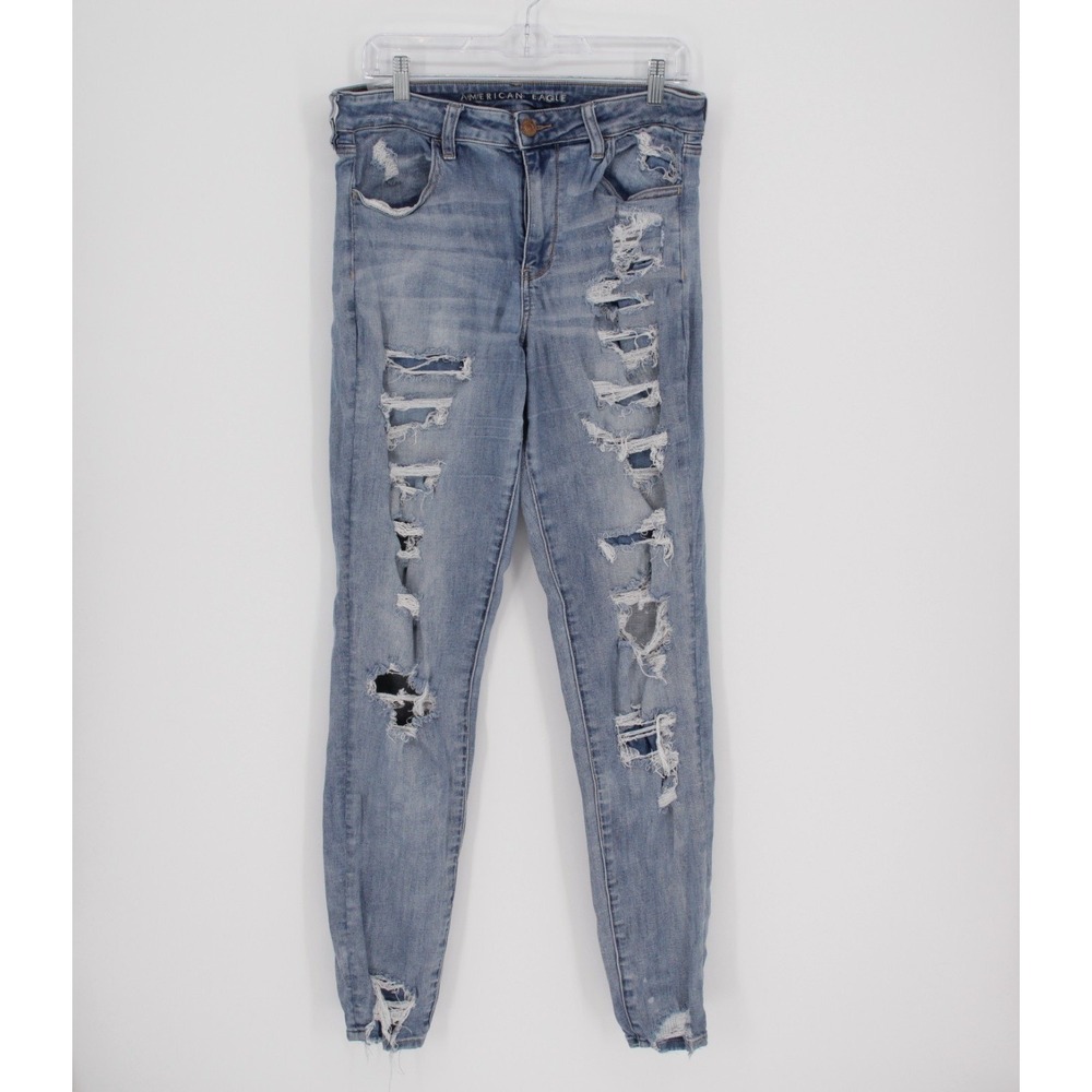American Eagle Outfitters Women's Light Wash Distressed Skinny Jeans Size 14 X-L